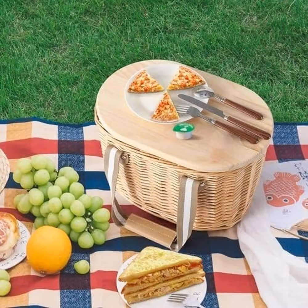 VOGREX Brown Outdoor Picnic Basket for 2 People with Handles – 2