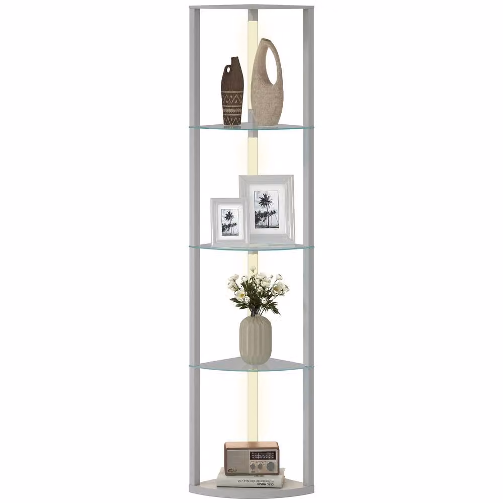 HOMCOM Dimmable LED Floor Lamp with Shelves and Foot Switch in Grey – 2