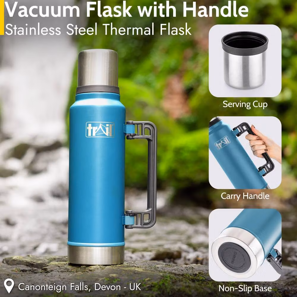 Trail Petrol Outdoor Leisure Vacuum Flask with Handle, Stainless Steel, 1000-1300ml – 2