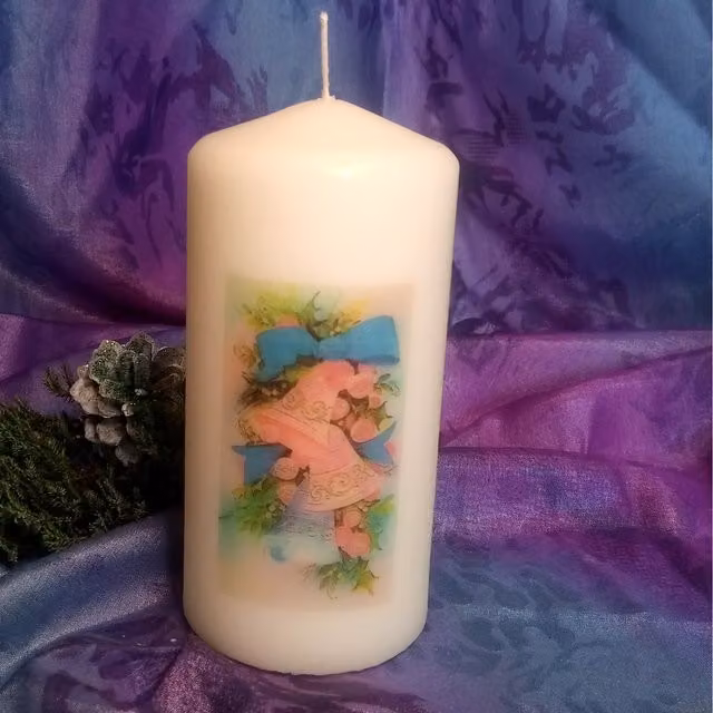 Viki Christmas Bell Pillar Candle in White