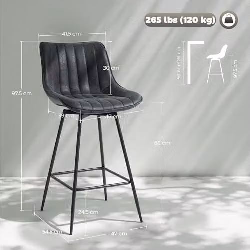 HOMCOM Set of 2 Black Synthetic Leather Swivel Bar Stools with Backrest and Height Adjustment – 3