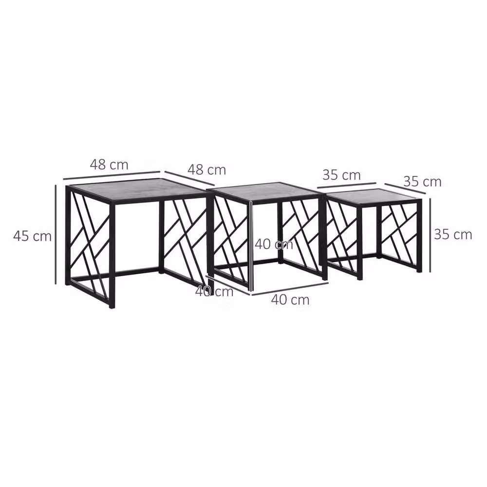 Kelvenix Set of 3 Grey and Black Square Nesting Coffee Tables with Metal X-Frame – 2