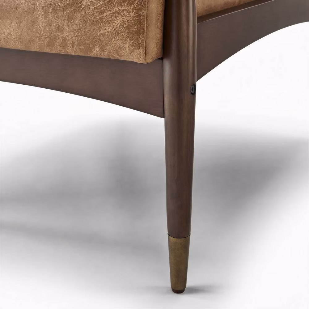 FurnitureboxUK Delia Mid Century Modern Accent Chair in Tan Faux Leather with Solid Wood Frame – 5