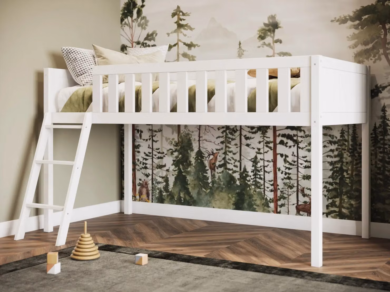 Flair Bea Mid Sleeper Cabin Bed in White, Single, Solid Pine Wood, W/D/H: 90 x 190 cm – 2