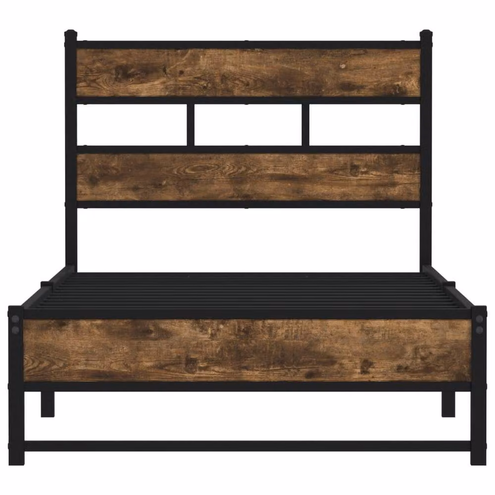 Berkfield Home Single Metal Bed Frame in Smoked Oak and Brown, W/D/H: 90 x 190 x 91.5 cm – 4