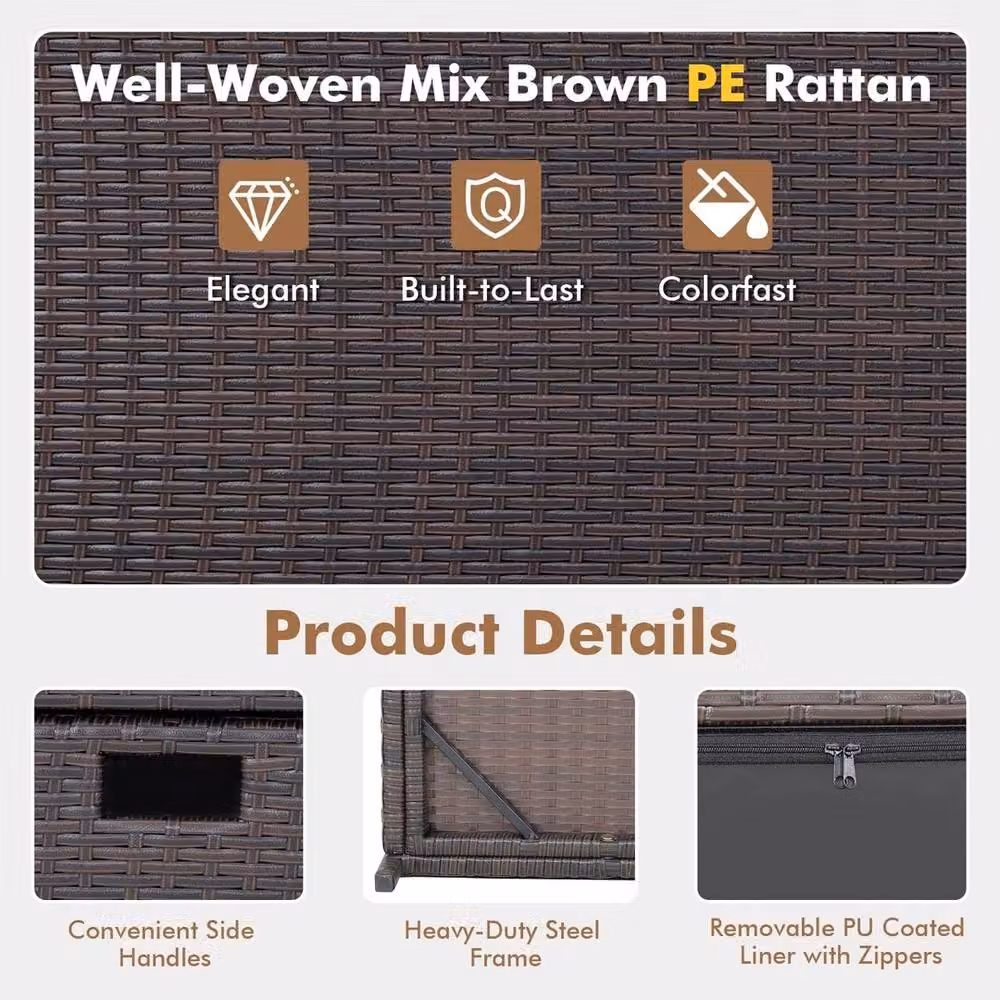 NESTLUNE Dark Brown Rattan and Steel Patio Storage Container, W/D/H: 100 x 100 x 100 cm – 3
