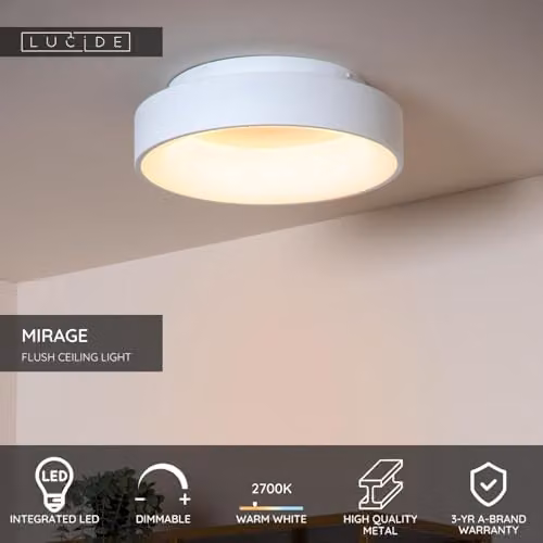 Lucide Mirage Dimmable LED Flush Ceiling Light, White, Diameter: 38 cm – 2