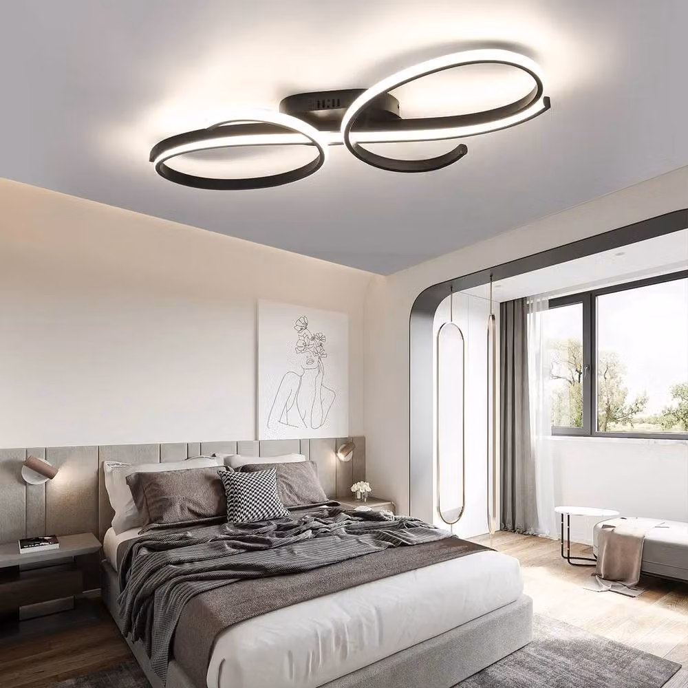 NESTLUNE Modern Dimmable LED Ring Ceiling Light in Black – 5
