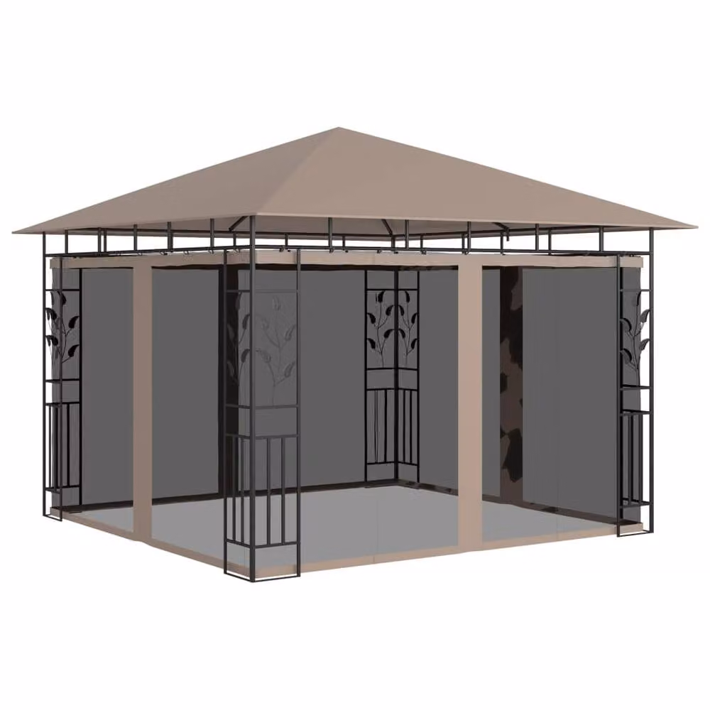 Berkfield Home Gazebo with Mosquito Net and LED String Lights, Beige, W/D/H: 300 x 300 x 273 cm – 3