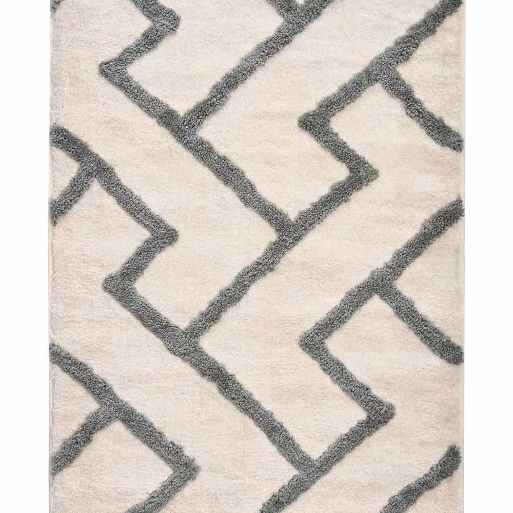 Wyld and Coco Modern Geometric Bath Mat in Beige and Grey, W: 60 cm, D: 100 cm – 2
