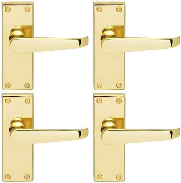 Loops 4x Straight Victorian Lever Handles with Rectangular Latch Backplate in Polished Brass