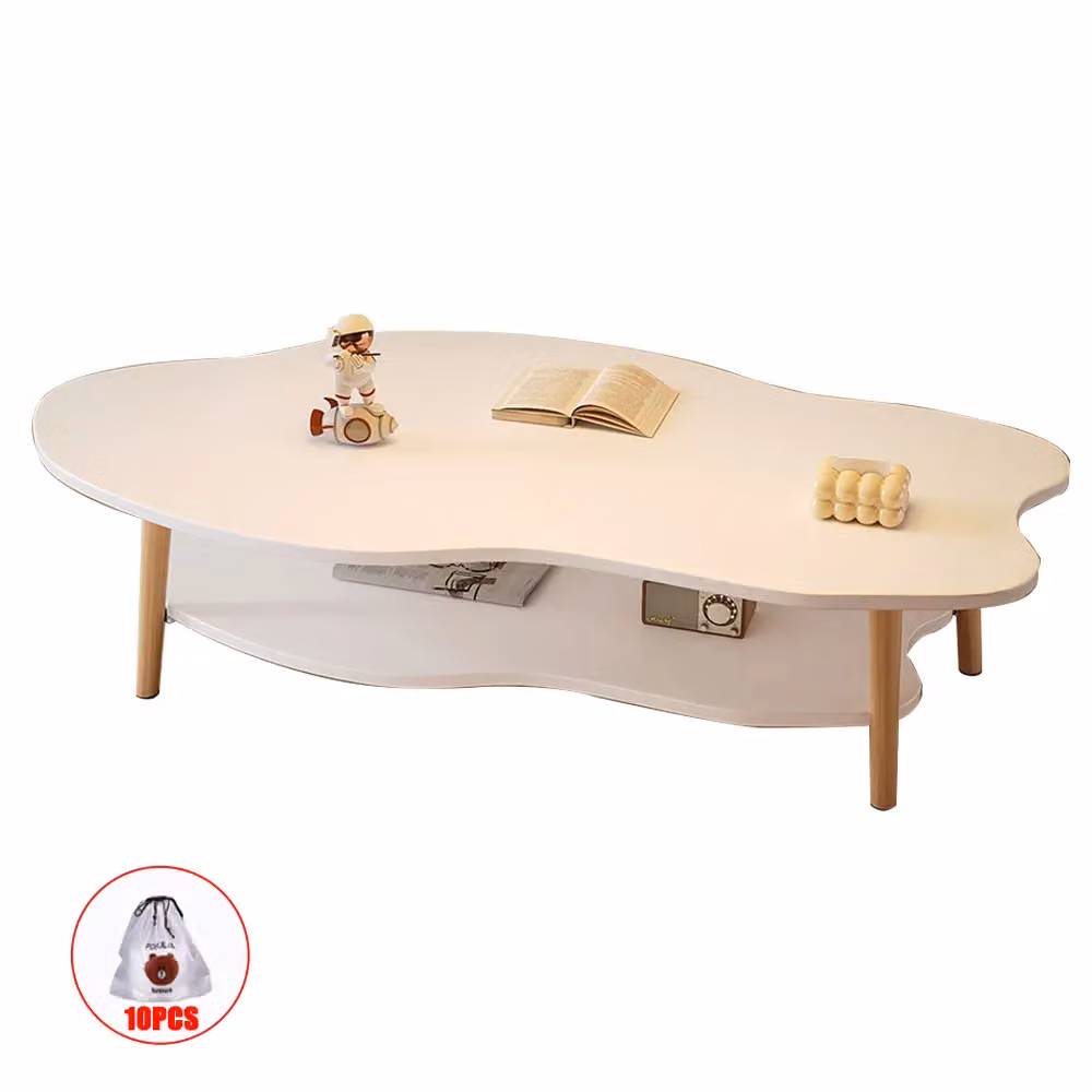 Hinsinc Modern Cloud Coffee Table with Storage Shelf in White, W/D/H: 50 x 40 x 40 cm – 2