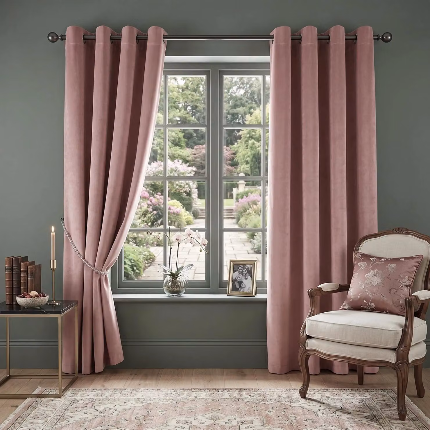 Luxury Living Pink Velvet Thermal Blackout Eyelet Curtains, Pair, Width: 229 cm, Drop: 229 cm – 3