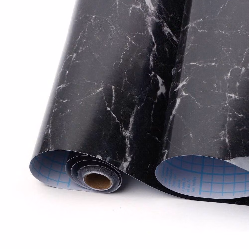 FLAVORA Self Adhesive Marble Vinyl Wrap for Kitchen Worktops and Cupboard Doors, Black, W: 100 cm, L: 1600 cm – 4