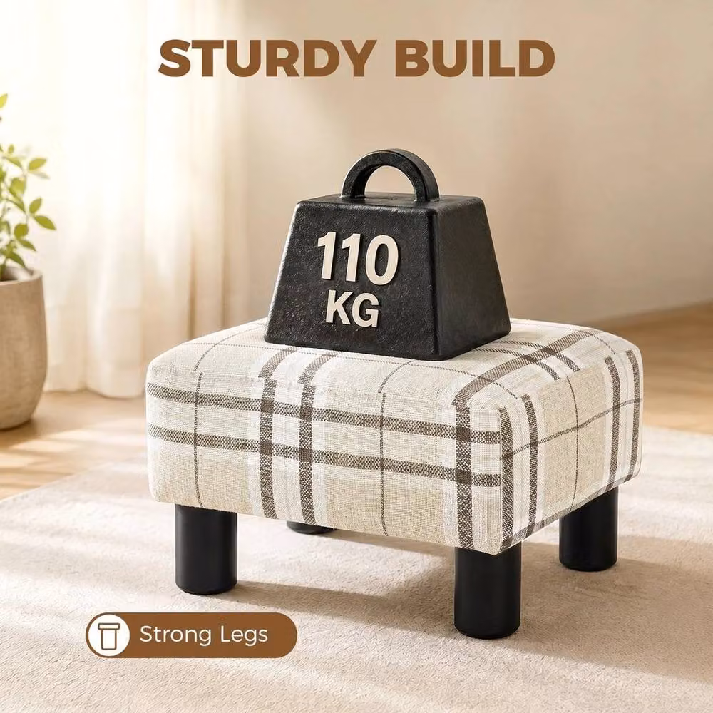 Kelvenix Chic Linen Fabric Cube Footstool Ottoman in Beige – 4