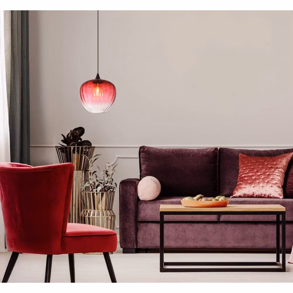 Globo Lighting Sander Dome Pendant Light with Red and Black Glass Shade, E27 – 5
