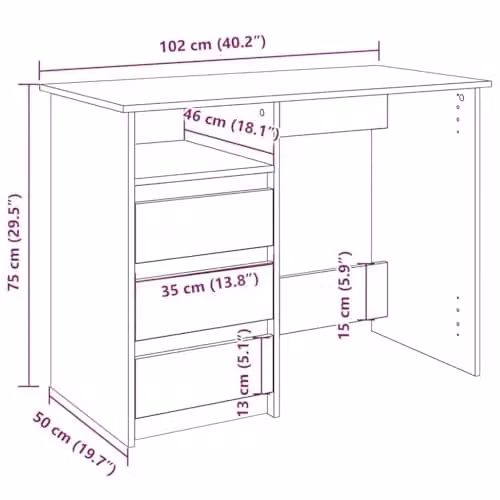 vidaXL Modern Black Writing Desk in MDF with Matt Finish, W: 102 cm, D: 50 cm, H: 75 cm – 2