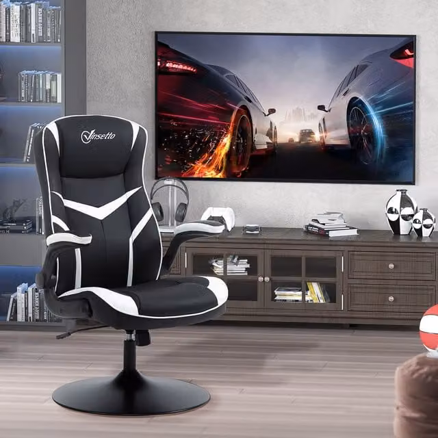 Vinsetto Black Synthetic Leather Sporty Gaming Chair with Headrest and Armrests