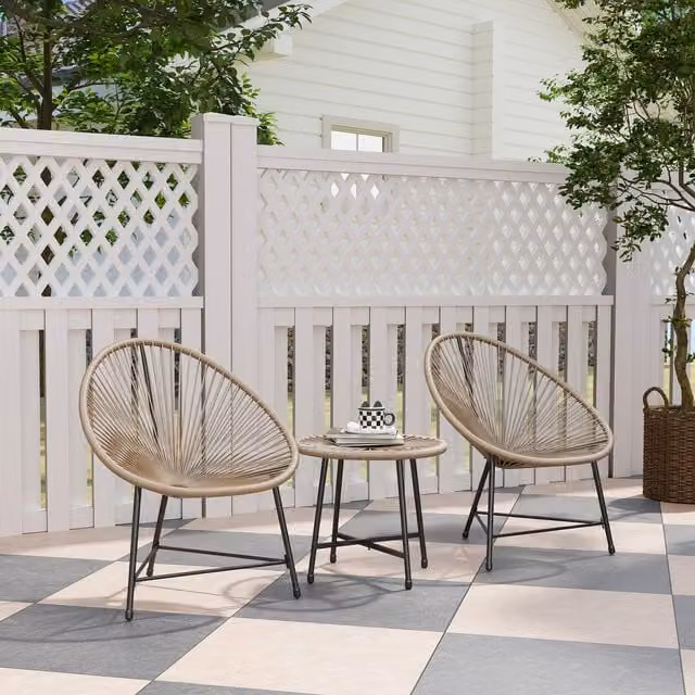 Outsunny Modern Rattan Bistro Set with Acapulco Chairs and Glass Table in Grey