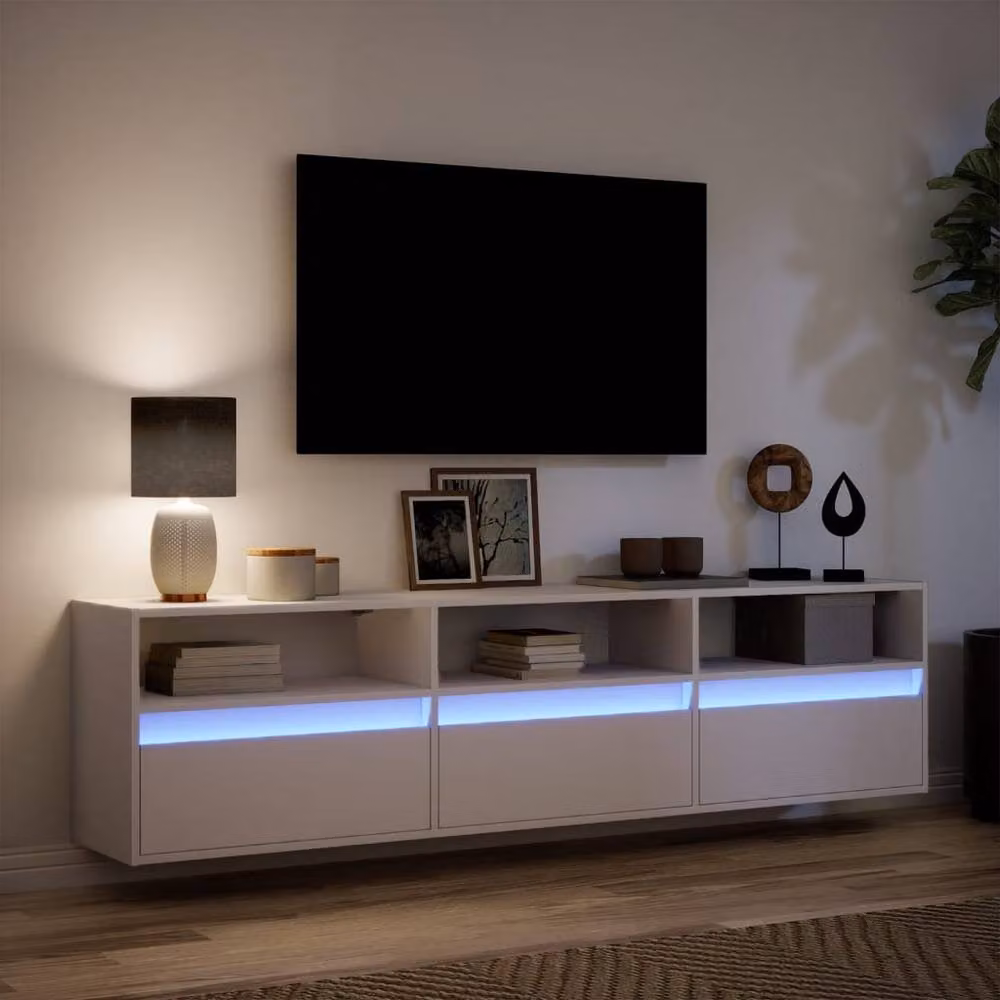 Berkfield Home Modern White LED TV Wall Cabinet W: 180 cm, D: 45 cm, H: 31 cm – 3