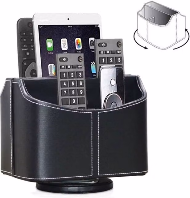 EONLION Rotating TV Remote Control Holder and Table Storage Box in Black