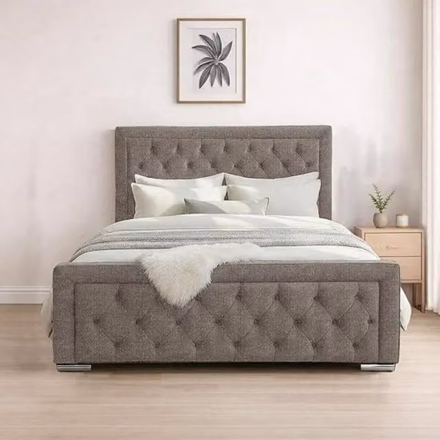 Bed Time UK Naples Super King Bed Frame with Chesterfield Floor Standing Headboard in Grey