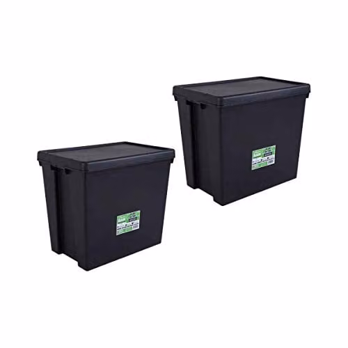 Wham Bam Recycled Storage Box with Lid, Black, 92L, W: 59.5 cm, D: 52.0 cm, H: 40.0 cm