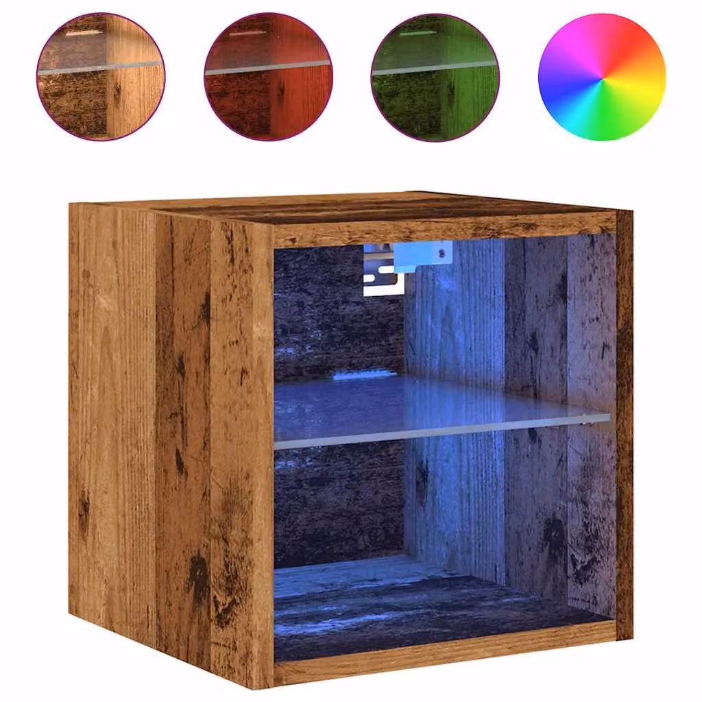 Berkfield Home Set of 2 Modern Wall Mounted TV Cabinets with Integrated LED Lighting in Brown Old Wood, W/D/H: 30 x 28.5 x 30 cm – 3