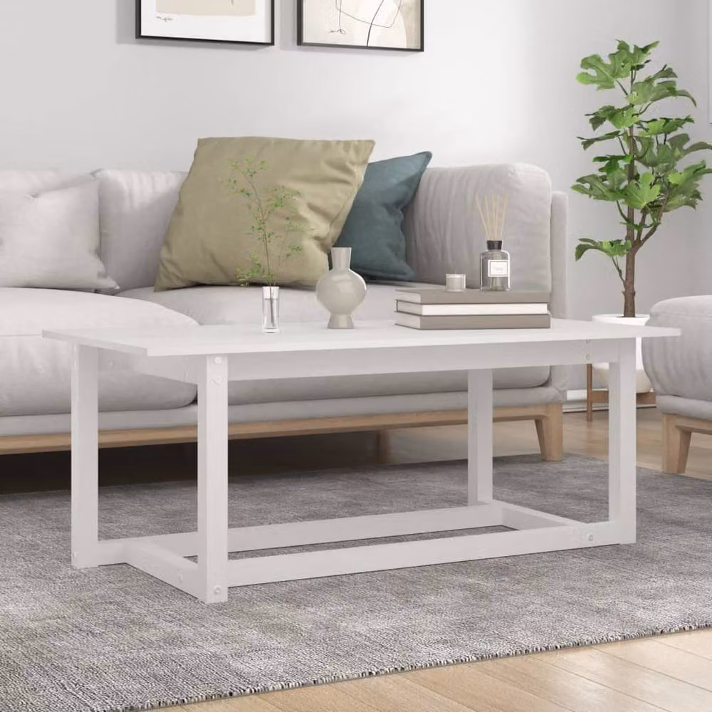 Berkfield Home Beautiful White Solid Wood Pine Coffee Table W: 110 cm, D: 55 cm, H: 45 cm – 2