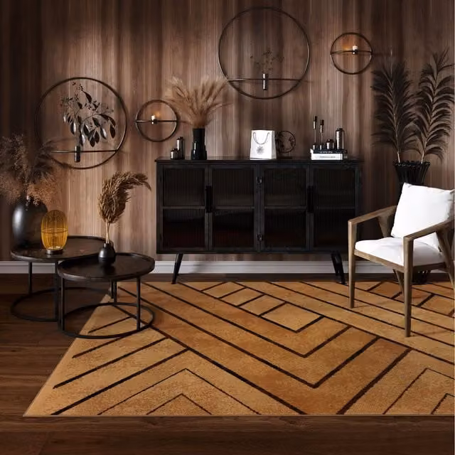 The Rug House Art Deco Geometric Living Room Rug in Brown and Beige, W: 230 cm, D: 160 cm