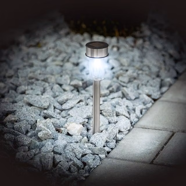 Tectake 12 LED Solar Garden Lights in Silver with Dusk Sensor and Ground Spike