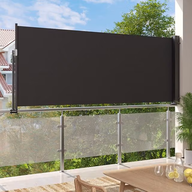 Livingandhome Grey Outdoor Retractable Side Awning Sunshade Blind, W/H: 120 x 120 cm