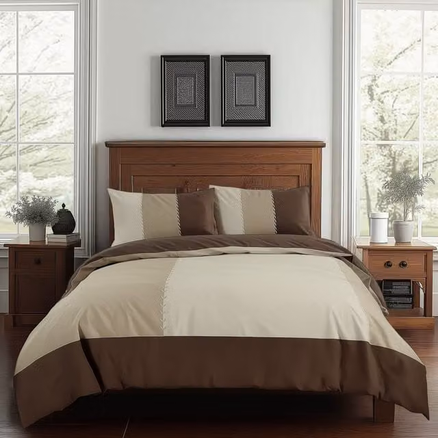 Snug City Modern Patchwork Duvet Cover and Pillowcase Set in Brown, Double Size (140 x 200 cm) – 1