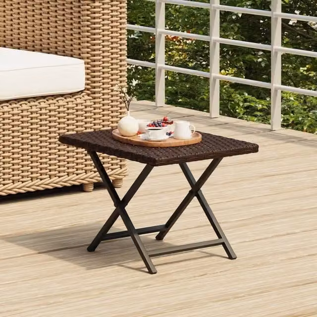 Berkfield Home Brown Poly Rattan Folding Table W/D/H: 45 x 35 x 32 cm – 1