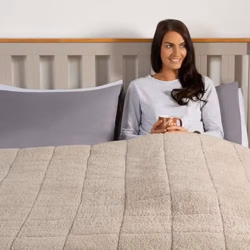 OHS Teddy Fleece Sensory Sleep Therapy Weighted Blanket, 6kg, Beige, W/D/H: 125 x 180 cm