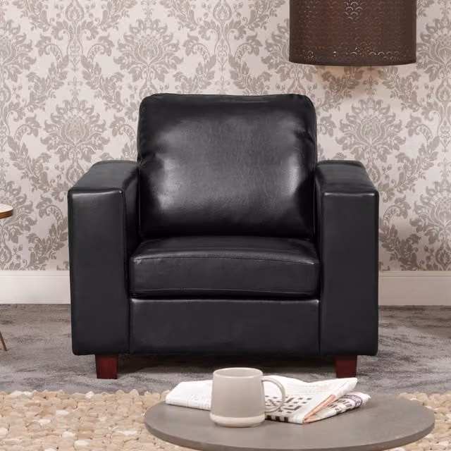 Artemis Home Ltd Woodleigh Black Synthetic Leather Tub Armchair with Solid Wood Frame