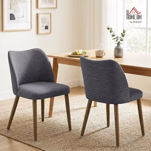HOMCOM Set of 2 Scandinavian Linen Upholstered Dining Chairs in Dark Grey – 2