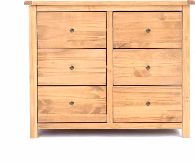 Cabinet Bits Lugo 6 Drawer Chest of Drawers in Rustic Brown Pine with Gold Knobs