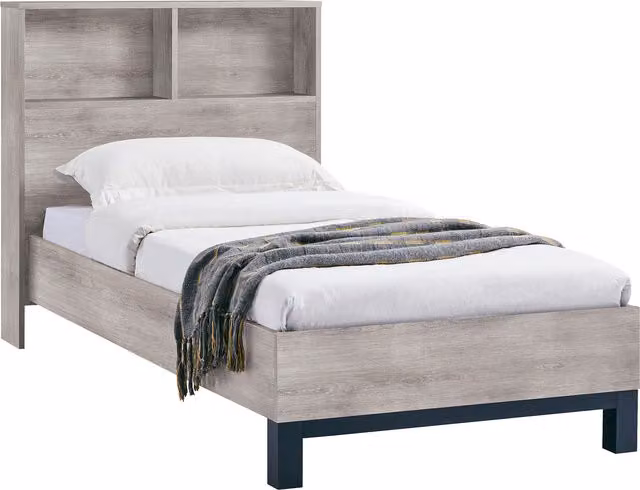 Julian Bowen Bali Single Bookcase Headboard Bed in Grey and Black Oak Finish