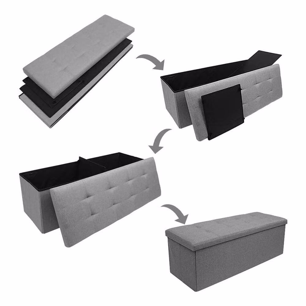 FORGEVIO Grey Folding Ottoman Storage Box, W: 110 cm, D: 38 cm, H: 38 cm – 5