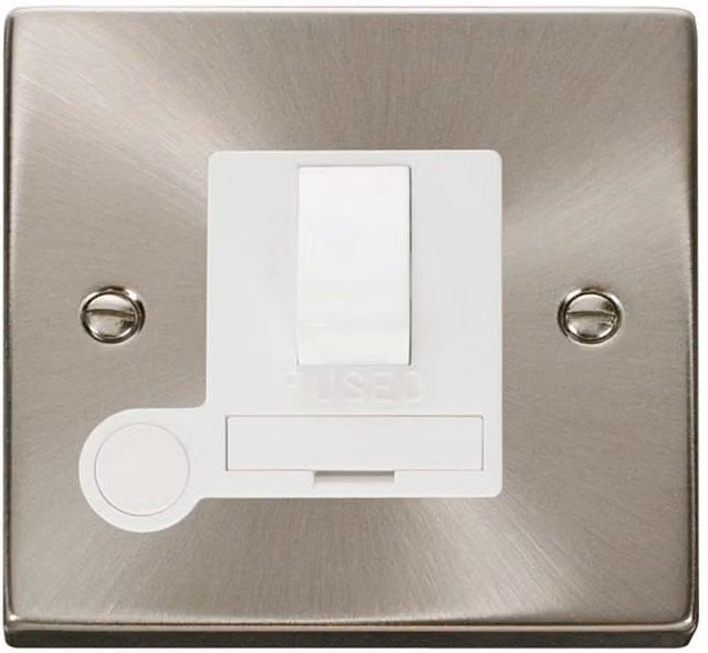 SE HOME Satin Brushed Chrome 13A Switched Fused Connection Unit with Flex in White and Silver
