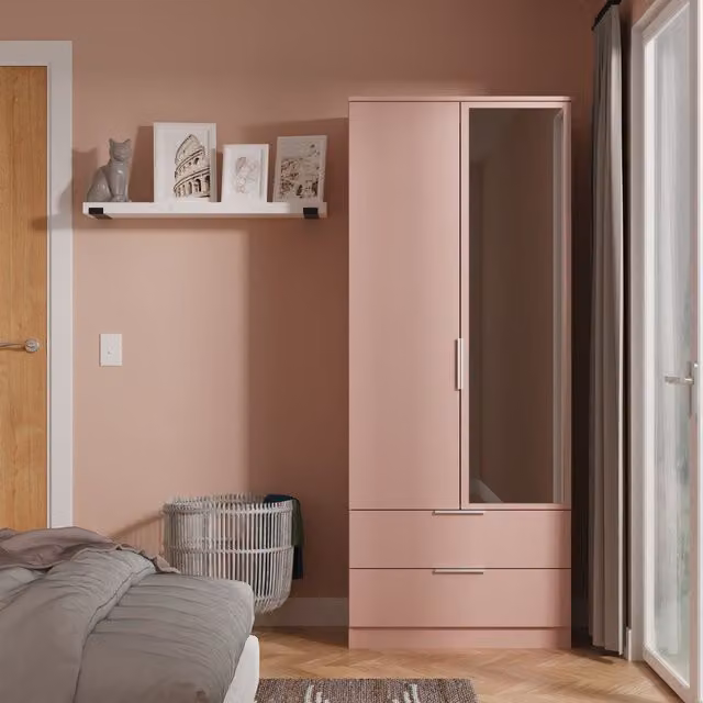 Ready Assembled 2 U Dover 2 Door 2 Drawer Mirrored Wardrobe in Dusty Pink – 1