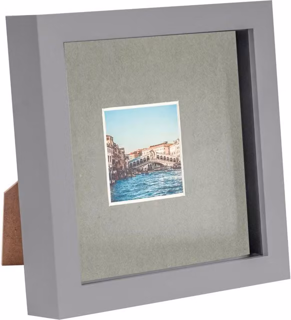 Nicola Spring Grey 3D Box Square Photo Frame with 2 x 2 inch Mount, W/H: 15.24 x 15.24 cm