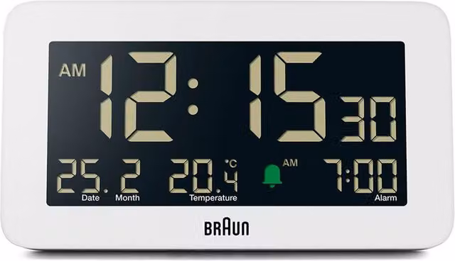Braun Digital Alarm Clock in White