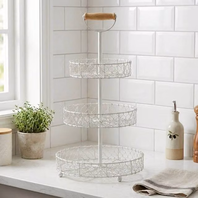 Garden Greatness 3 Tier Metal and Wood Kitchen Display Stand in White