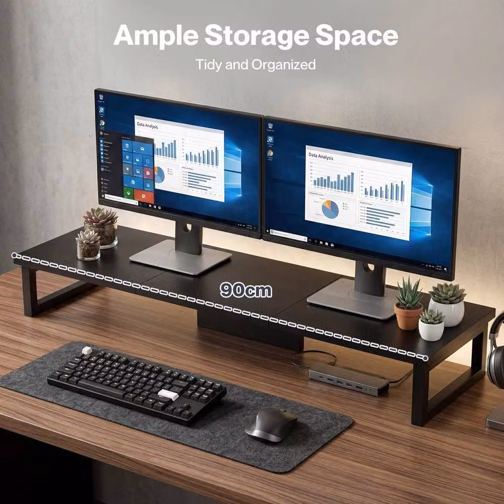 KORVIXA Black Matt MDF Computer Monitor Stand Riser for Home Office – 3
