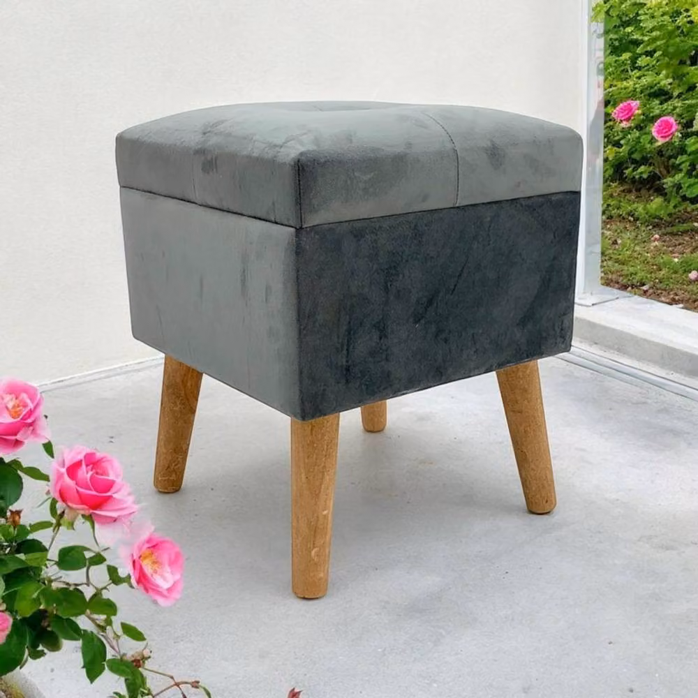 Minster Wood and Velvet Trunk in Grey, W/D/H: 33 x 33 x 42 cm – 2
