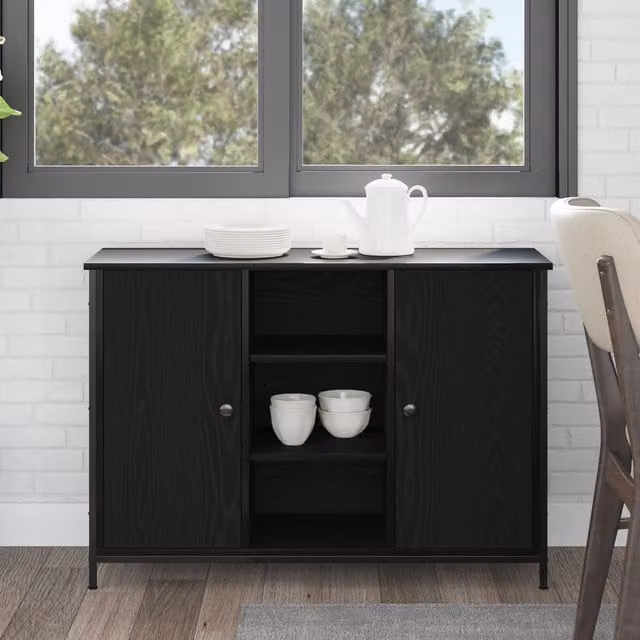 Berkfield Home Black Oak Sideboard in Engineered Wood and Steel, W/D/H: 100 x 35 x 70 cm – 1