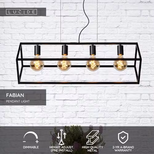 Lucide Fabian Dimmable Adjustable Height Modern Bar Pendant Light in Black – 2
