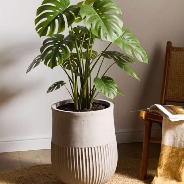Wyld and Coco Grey Fluted Fibre Clay Round Planter, Diameter: 36 cm – 1
